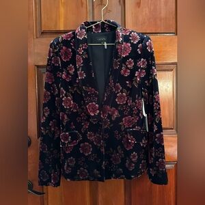 1. State Velvet Floral Cropped Blazer Color: Navy Blue Pink Flowers Size 6